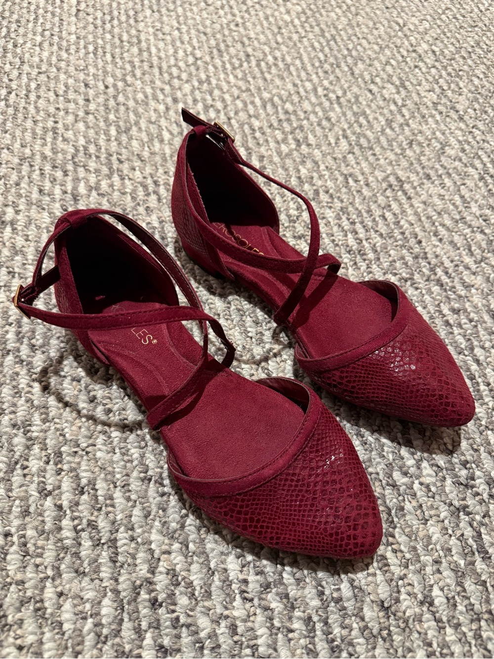 Aerosoles  burgundy flats leather snakeskin texture and crisscross straps